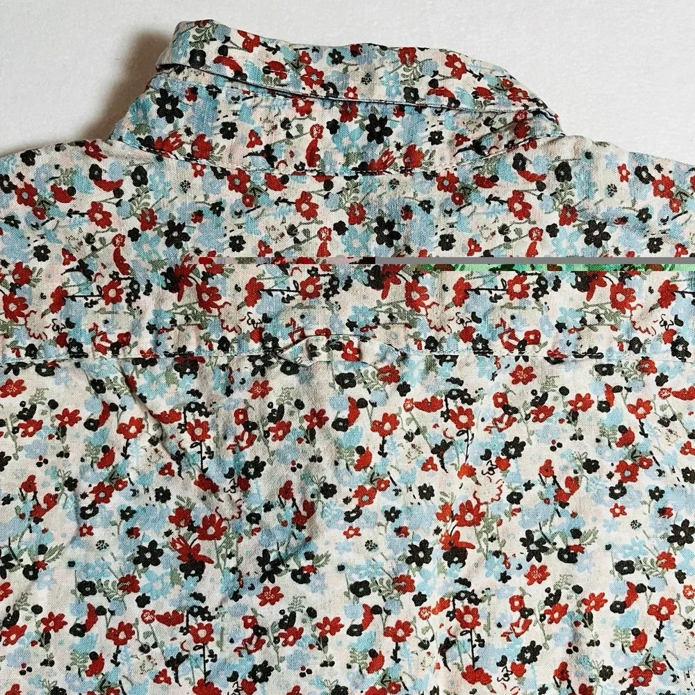 Banana Republic Slim Fit Floral Linen Short Sleeve Button-Down Shirt Size XL